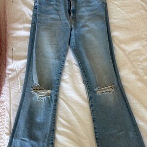 MOTHER Light Blue Distressed Flare Jeans
